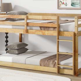 Solid Rubber Wooden Twin Over Twin Loft Bed With Ladder, Strenhened Slats
