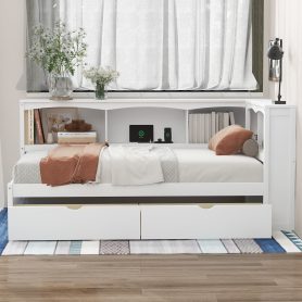 Twin Size Daybed with Two Storage Drawers, Storage Cabinets and USB Ports