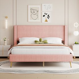 Queen Size Corduroy Platform Bed With Metal Legs