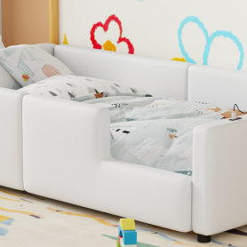 Twin Size Upholstered Platform Bed with Guardrail and Charging Station