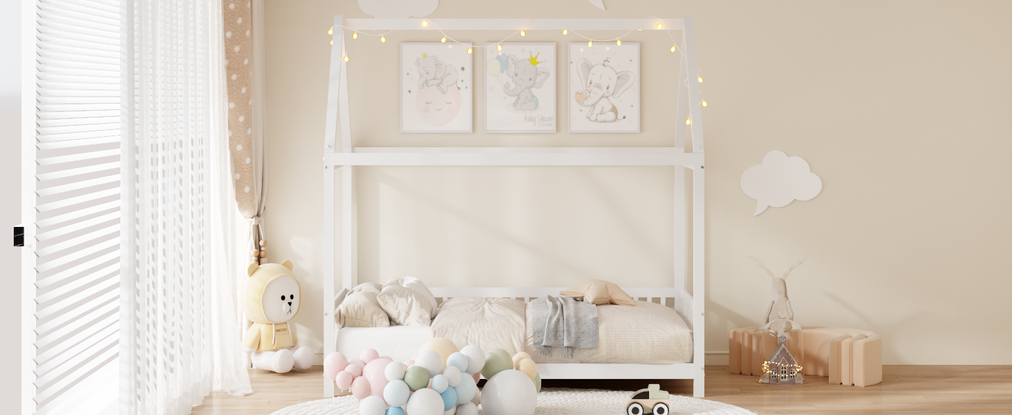 Twin Size House Bed with Guardrail and LED 14 Twin Size House Bed with Guardrail and LED