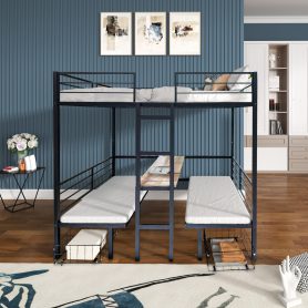 Full Size Loft Bed With Table Set, Transformable To Full Over Full Bunk