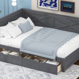 Twin Size Wood Daybed With 2 Drawers And Rustic Guardrail