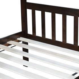 Twin Over Twin Rubber Wood Bunk Bed With Trundle, Ladder and Safety Guardrails