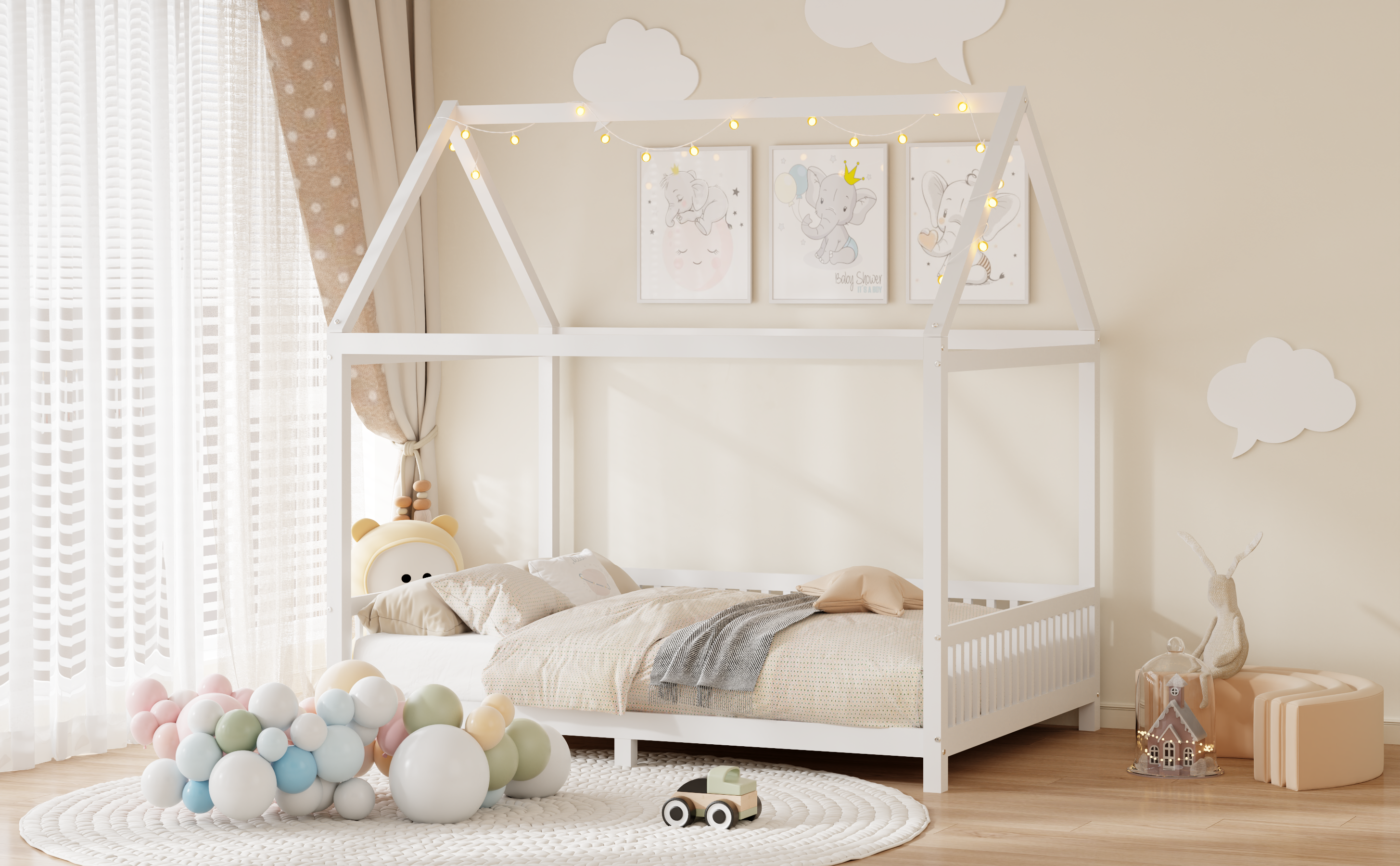 Twin Size House Bed with Guardrail and LED 12 Twin Size House Bed with Guardrail and LED