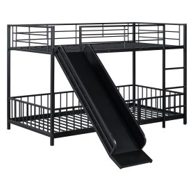 Twin over Twin Size Metal Bunk Bed with Slide and Guardrails