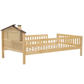 Twin Size Wood Platform Bed With House-shaped Headboard, LED And Built-in Storage 16 Twin Size Wood Platform Bed With House-shaped Headboard, LED And Built-in Storage