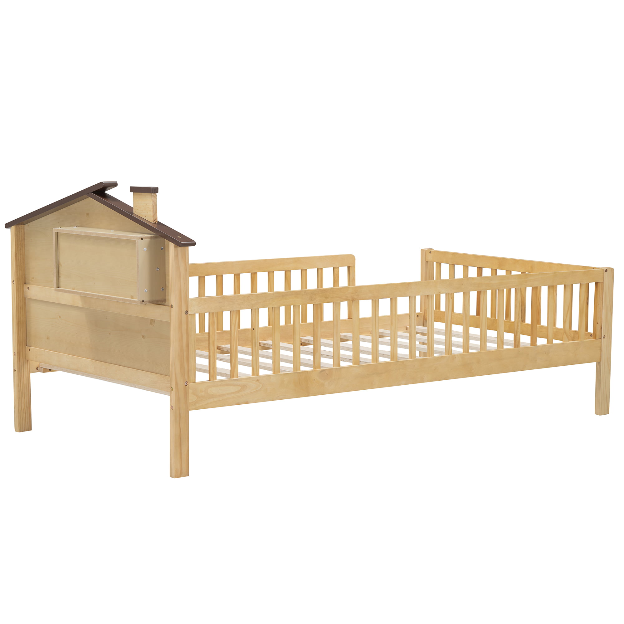 Twin Size Wood Platform Bed With House-shaped Headboard, LED And Built-in Storage 7 Twin Size Wood Platform Bed With House-shaped Headboard, LED And Built-in Storage