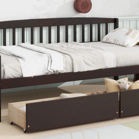 Pine Wood Twin-Size Daybed With Two Storage Drawers 52 Pine Wood Twin-Size Daybed With Two Storage Drawers