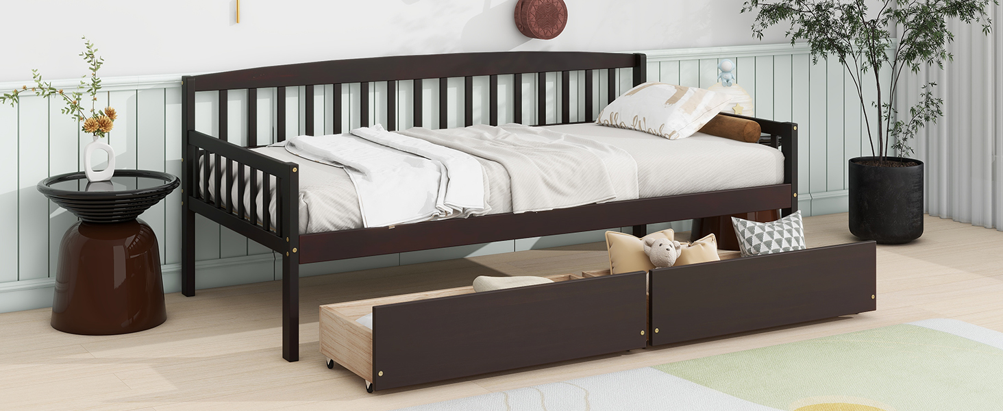 Pine Wood Twin-Size Daybed With Two Storage Drawers 25 Pine Wood Twin-Size Daybed With Two Storage Drawers
