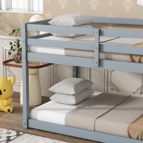 Solid Rubber Wooden Twin over Twin Loft Bed with Ladder, Bed Platform of Strengthened Slats