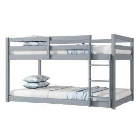 Solid Rubber Wooden Twin over Twin Loft Bed with Ladder, Bed Platform of Strengthened Slats