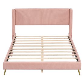 Queen Size Corduroy Platform Bed With Metal Legs