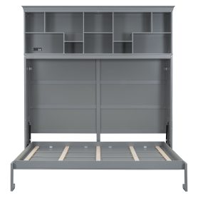 Queen Size Murphy Bed Wall Bed with Top Shelves & USB