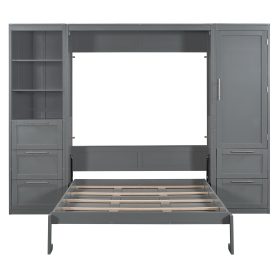 Queen Size Murphy Bed Wall Bed with Closet, Drawers and Shelves