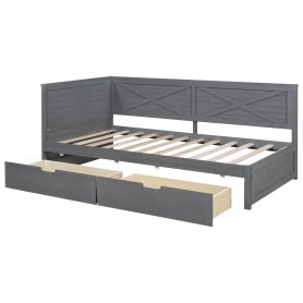 Twin Size Wood Daybed With 2 Drawers And Rustic Guardrail