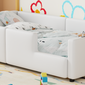 Twin Size Upholstered Platform Bed with Guardrail and Charging Station