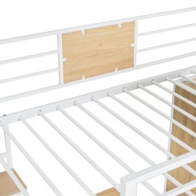 Metal Twin Size Loft Bed With L-shape Desk And Wardrobe
