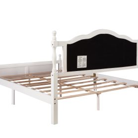 Queen Pine Platform Bed With Upholstered Headboard And Panel Footboard