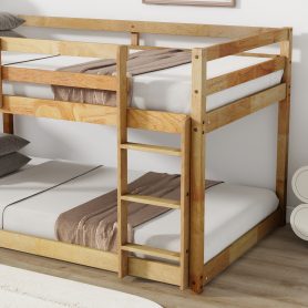 Solid Rubber Wooden Twin Over Twin Loft Bed With Ladder, Strenhened Slats