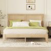 Queen Size Rubber Wooden Bed With Rattan Headboard