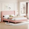 Queen Size Corduroy Platform Bed With Metal Legs