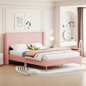 Queen Size Corduroy Platform Bed With Metal Legs