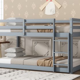 Solid Rubber Wooden Twin over Twin Loft Bed with Ladder, Bed Platform of Strengthened Slats