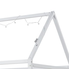 Wood Twin Size House Bed with Guardrail and LED