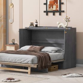 Solid Wooden Queen Murphy Bed With Large Drawers