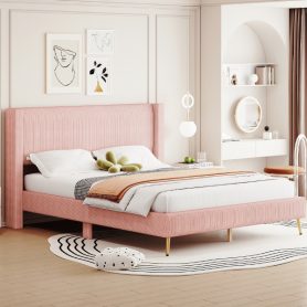 Queen Size Corduroy Platform Bed With Metal Legs