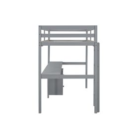 Twin Loft Wood Bed with Under-bed, Built-in Desk, a Storage Cabinet of 2 Drawers, Guardrails, Ladder