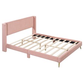 Queen Size Corduroy Platform Bed With Metal Legs