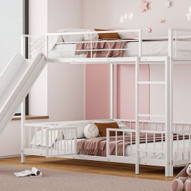 Full Over Full Size Metal Bunk Bed With Slide And Guardrails 44 Full Over Full Size Metal Bunk Bed With Slide And Guardrails