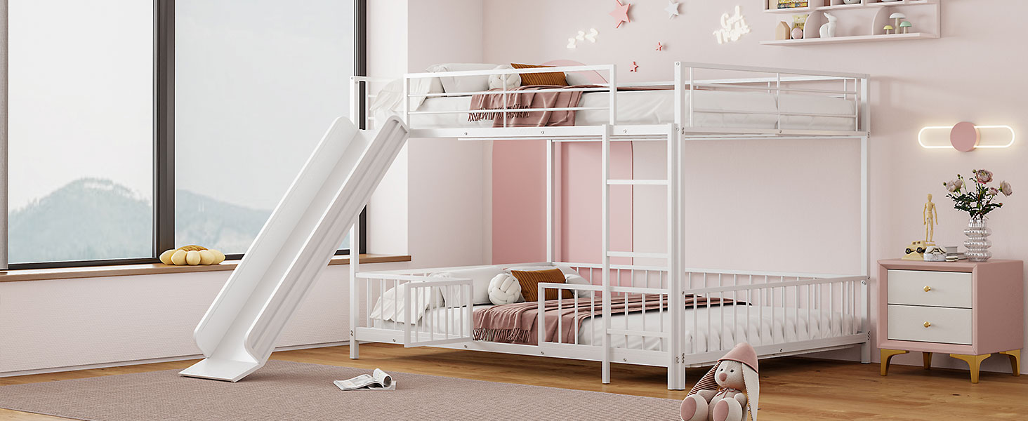 Full Over Full Size Metal Bunk Bed With Slide And Guardrails 23 Full Over Full Size Metal Bunk Bed With Slide And Guardrails