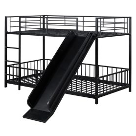 Twin over Twin Size Metal Bunk Bed with Slide and Guardrails