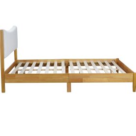 Queen Size  Rubber Wooden Bed With Teddy Velvet Cushion Upholstered Headboard