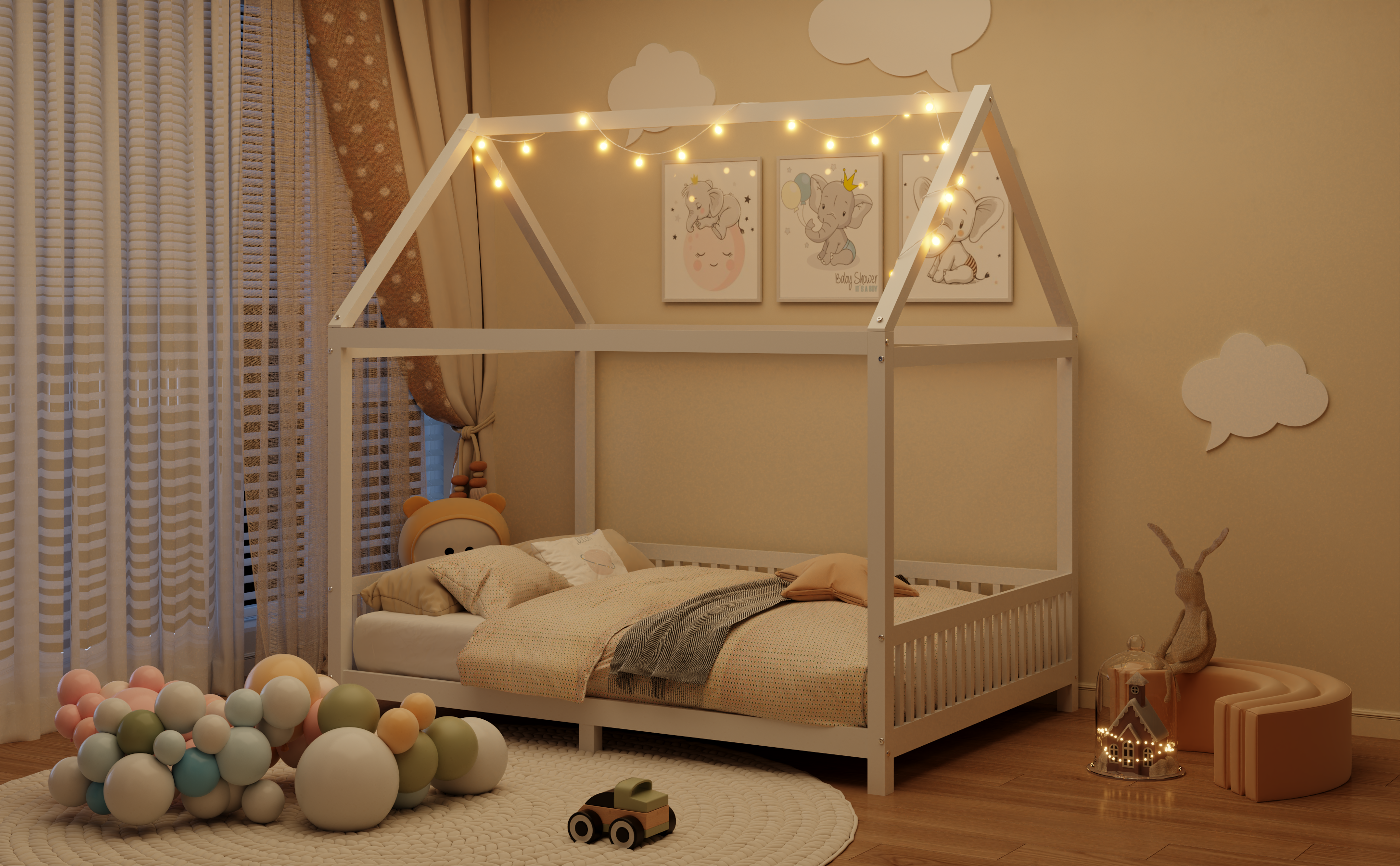 Twin Size House Bed with Guardrail and LED 10 Twin Size House Bed with Guardrail and LED