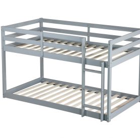 Solid Rubber Wooden Twin over Twin Loft Bed with Ladder ,Upper and Bottom Bed