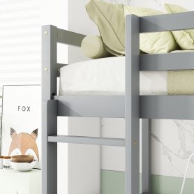 Twin Loft Wood Bed with Under-bed, Built-in Desk, a Storage Cabinet of 2 Drawers, Guardrails, Ladder