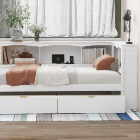 Twin Size Daybed with Two Storage Drawers, Storage Cabinets and USB Ports