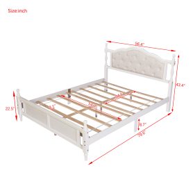 Queen Pine Platform Bed With Upholstered Headboard And Panel Footboard