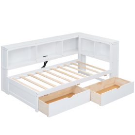 Twin Size Daybed with Two Storage Drawers, Storage Cabinets and USB Ports