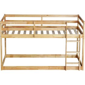 Solid Rubber Wooden Twin Over Twin Loft Bed With Ladder, Strenhened Slats