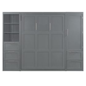 Queen Size Murphy Bed Wall Bed with Closet, Drawers and Shelves