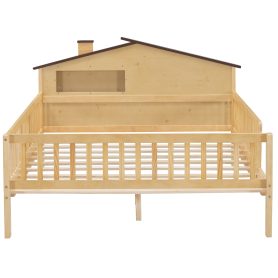 Full Size Wood Platform Bed With House-shaped Headboard, Led And Built-in Storage