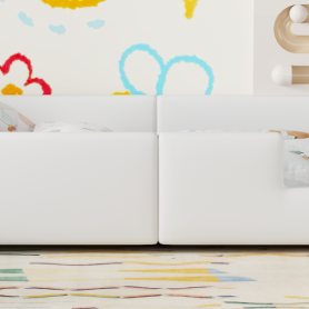 Twin Size Upholstered Platform Bed with Guardrail and Charging Station