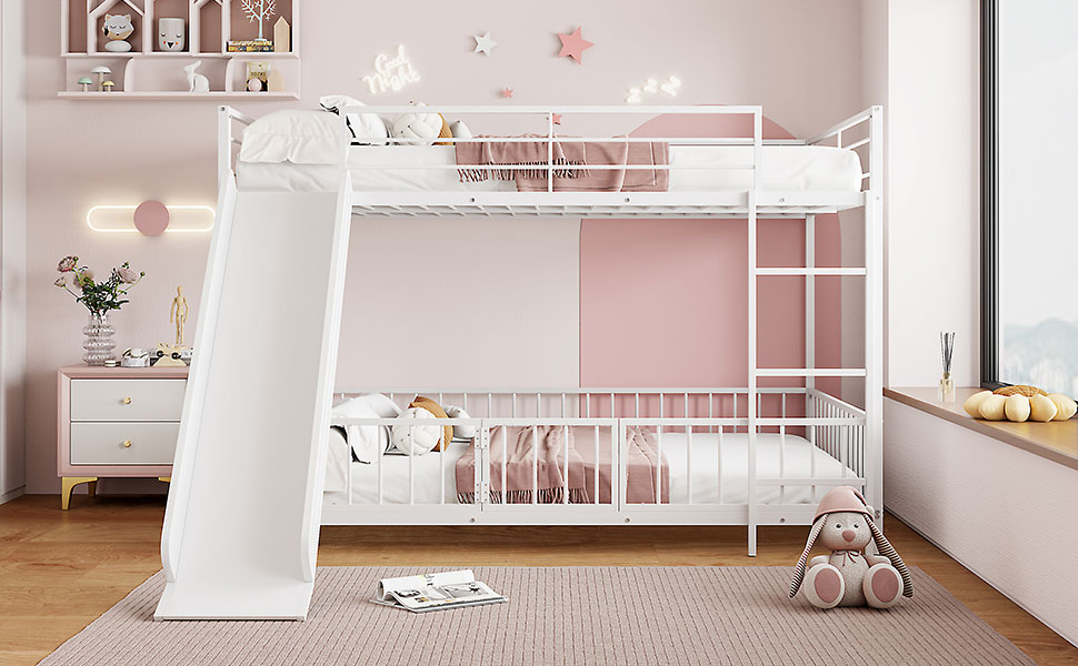 Full Over Full Size Metal Bunk Bed With Slide And Guardrails 22 Full Over Full Size Metal Bunk Bed With Slide And Guardrails