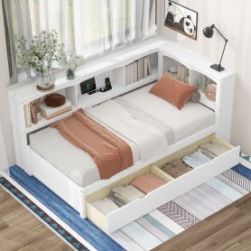 Twin Size Daybed with Two Storage Drawers, Storage Cabinets and USB Ports
