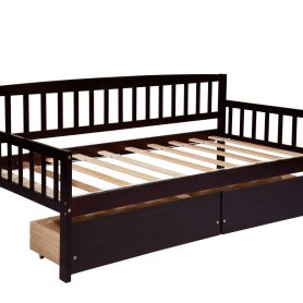 Pine Wood Twin-Size Daybed With Two Storage Drawers 56 Pine Wood Twin-Size Daybed With Two Storage Drawers
